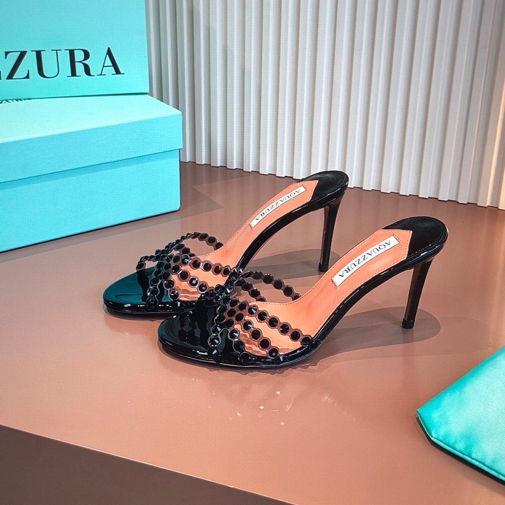 Aquazzura Black Patent Beaded Tequila Mule 75 - Picture 3 of 9